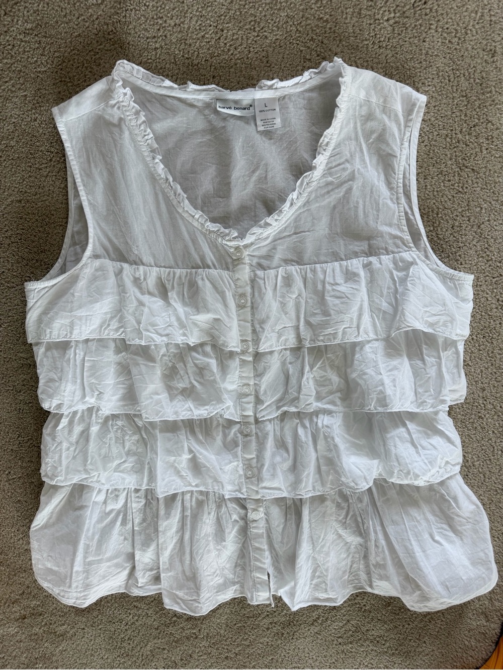 Harve Benard White Ruffled Sleeveless Button-Front Blouse